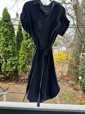 Max Studio Gray Short-Sleeve Shirt Dress with Tie Waist